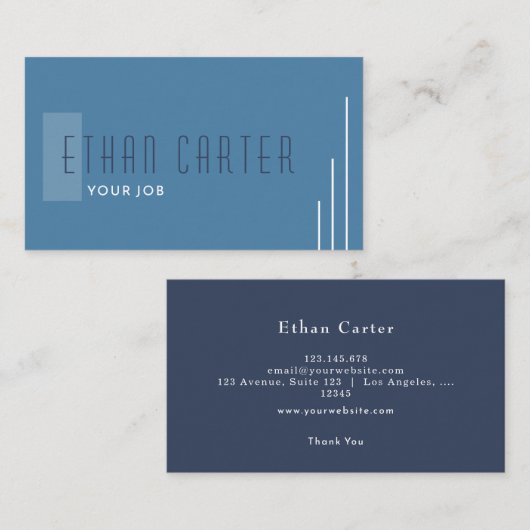 Blauw Elegant Professioneel Monogram Visitekaartje (Voorkant / Achterkant)