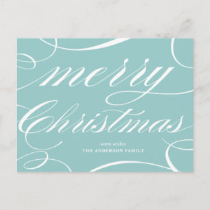 Blauw Elegant Script Bloeien Vrolijk Kerstfeest Feestdagenkaart