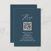 Blauw Elegant Script Minimalist QR Bruiloft RSVP (Voorkant / Achterkant)