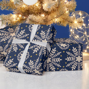 Blauw Elegant Sneeuwvlok Kerst Verpakkingspapier Cadeaupapier