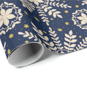 Blauw Elegant Sneeuwvlok Kerst Verpakkingspapier Cadeaupapier (Rol Hoek)
