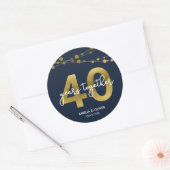 Blauw Elegant Strings of Lights 40th Jubileum Ronde Sticker (Envelop)