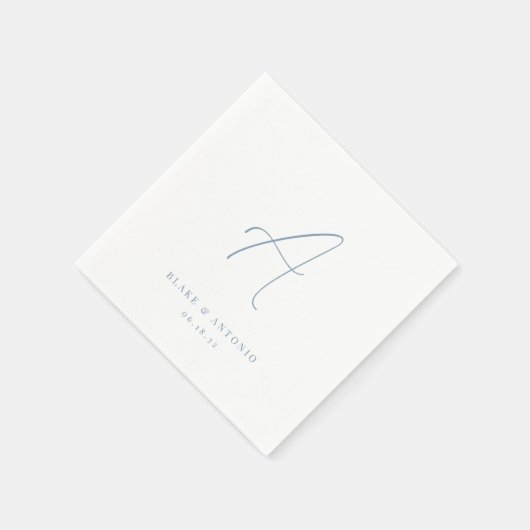 Blauw | Elegant Thin Line Script Wedding Monogram Servet (Hoek)
