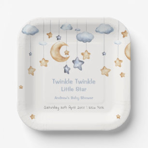 Blauw Elegant Twinkle Twinkle Baby shower Papieren Bordje