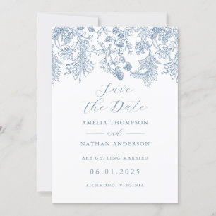 Blauw Elegant Vintage Trouw Save The Date