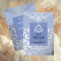 Blauw Elegante Artdeco Diamant Monogram Trouwkaart