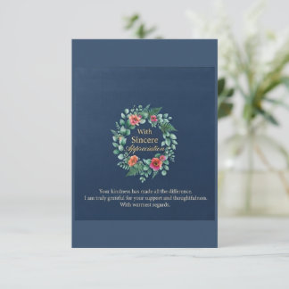 Blauw Elegante Bloemenkrans Oprechte Waardering Bedankkaart