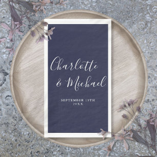 Blauw Elegante Handtekening Script Bruiloft Servet