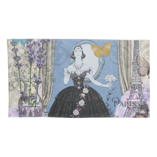 Blauw Elegante Vrouw Bloemen Fancy jurk Kussensloop (Achterkant-Rechts)