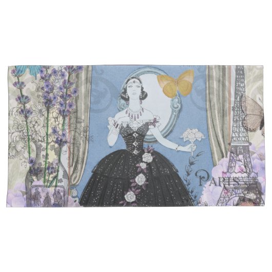 Blauw Elegante Vrouw Bloemen Fancy jurk Kussensloop (Voorkant-Rechts)