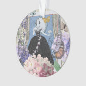 Blauw Elegante Vrouw Bloemen Fancy jurk Ornament (voorkant)