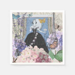 Blauw Elegante Vrouw Bloemen Fancy jurk Servet