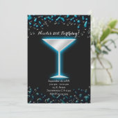 Blauw elektrisch glanzend martini drank verjaardag kaart (Staand voorkant)