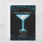Blauw Elektrisch Glazend Martini Drank Verjaardags Kaart (Voorkant)