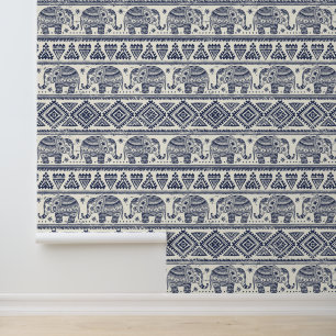 Blauw Elephant Patroon Behang