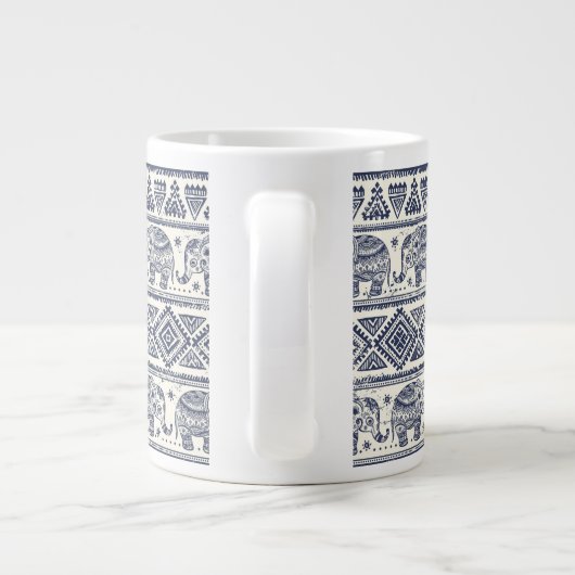 Blauw Elephant Patroon Extra Grote Mok (Achterkant)