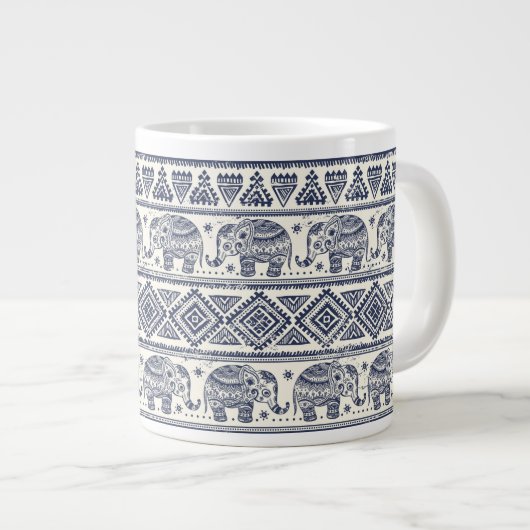 Blauw Elephant Patroon Extra Grote Mok (Voorkant rechts)