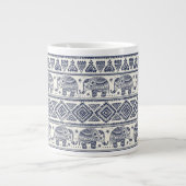 Blauw Elephant Patroon Extra Grote Mok (Voorkant)