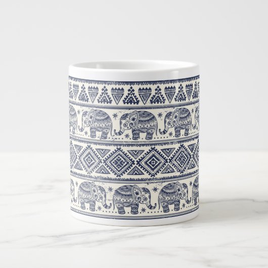 Blauw Elephant Patroon Extra Grote Mok (Voorkant)