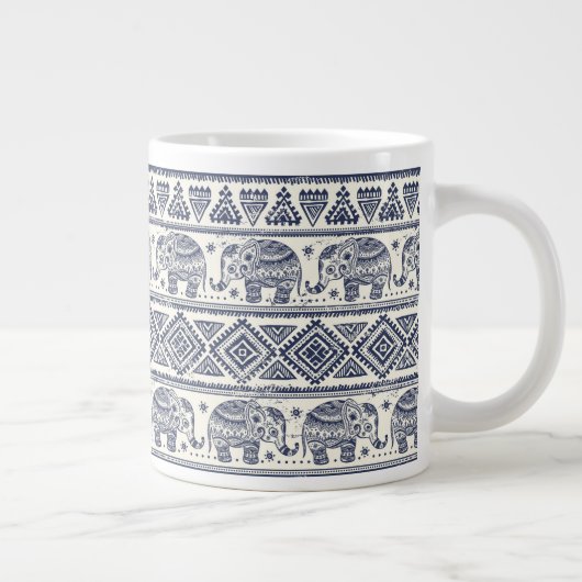 Blauw Elephant Patroon Extra Grote Mok (Rechts)