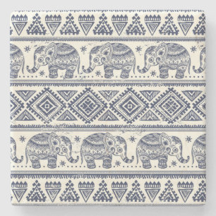 Blauw Elephant Patroon Stenen Onderzetter