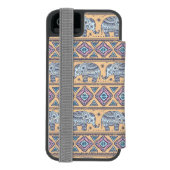 Blauw Elephant Tribal Patroon Incipio iPhone Portemonnee Hoesje (Agenda Achterkant)