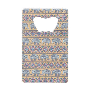 Blauw Elephant Tribal Patroon Kredietkaart Flessenopener