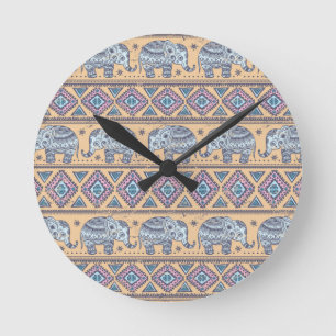 Blauw Elephant Tribal Patroon Ronde Klok