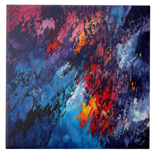 Blauw Ember Blauw Rood Hedendaagse Abstracte Kunst Tegeltje