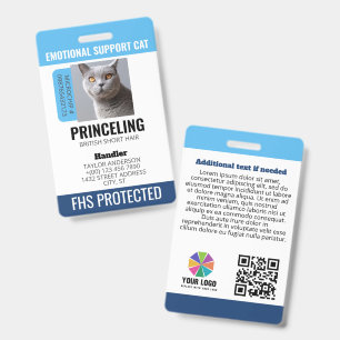 Blauw emotionele ondersteuningskat ID Badge