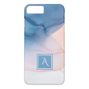Blauw en Abstracte inktwas met monogram iPhone 8 Plus / 7 Plus Hoesje