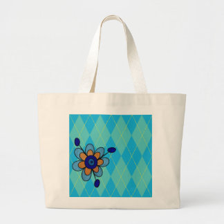 Blauw en Aqua Argyle en ventilator Grote Tote Bag