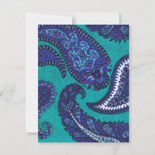 Blauw en Aqua Paisley Trouw Uitnodiging RSVP (Voorkant)