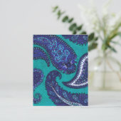 Blauw en Aqua Paisley Trouw Uitnodiging RSVP (Staand voorkant)