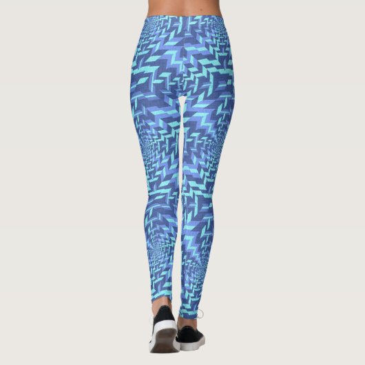 Blauw en Aquamarijn geometrisch patroon Leggings (Achterkant)