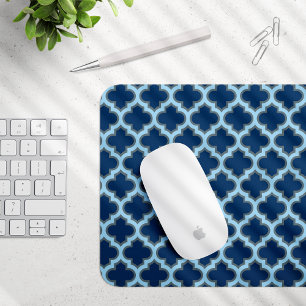 Blauw en Baby Blauw Trellis, Lattice, Quatrefoil Muismat
