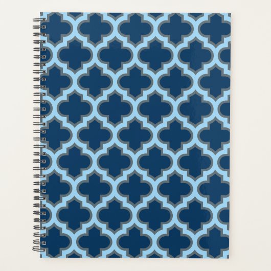 Blauw en Baby Blauw Trellis, Lattice, Quatrefoil Planner (Voorkant)