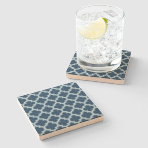 Blauw en Baby Blauw Trellis, Lattice, Quatrefoil Stenen Onderzetter
