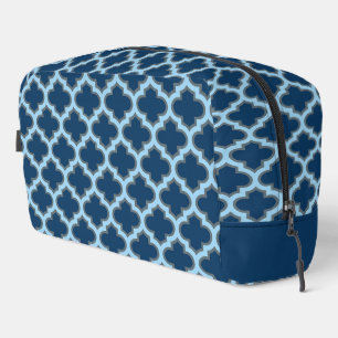 Blauw en Baby Blauw Trellis, Lattice, Quatrefoil Toilettasje