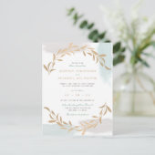 Blauw en beige Aquarelle geborsteld botanisch huwe Uitnodiging Briefkaart (Staand voorkant)