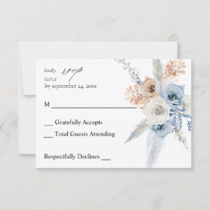 Blauw en beige Boho Floral no Meal RSVP 2 Kaartje