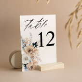 Blauw- en beige Boho-Floral-tabelnummer Kaart