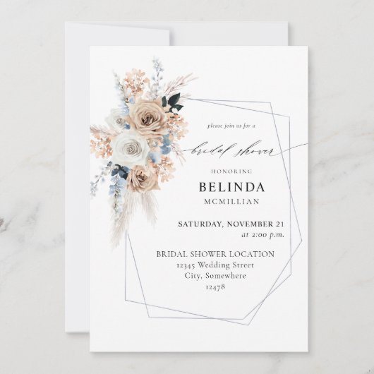 Blauw en beige Boho Floral Vrijgezellenfeest Kaart (Voorkant)