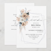 Blauw en beige Boho Floral Vrijgezellenfeest Kaart (Voorkant / Achterkant)