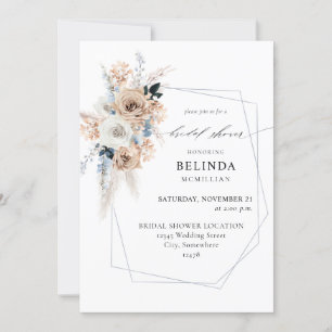 Blauw en beige Boho Floral Vrijgezellenfeest Kaart