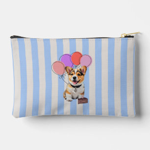 Blauw en beige gestreepte Corgi-verjaardagsfeest Etui