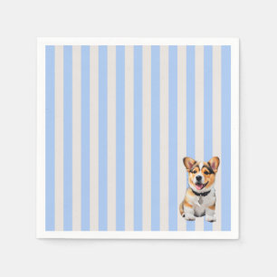 Blauw En Beige Gestreepte Speelse Corgi Hond Liefh Servet