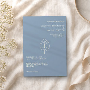 Blauw en Beige Minimalistische Palmblad Kaart