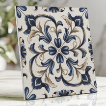 Blauw en beige vintage bloemenscrollen