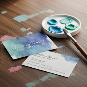 Blauw en Blauwgroen aquarel Wash Artistiek Visitekaartje